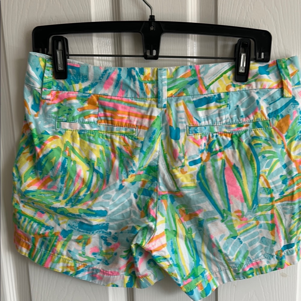 Lilly Pulitzer Tropical Print Cotton Shorts - Aqua, Pink, Yellow, Green - Picture 4 of 8